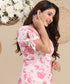 Sweetheart Neck Detailed Printed Mini Dress